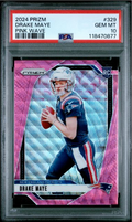 Graded 2024 Panini Prizm Drake Maye #329 Pink Wave Rookie RC Football Card PSA 10 Gem Mint