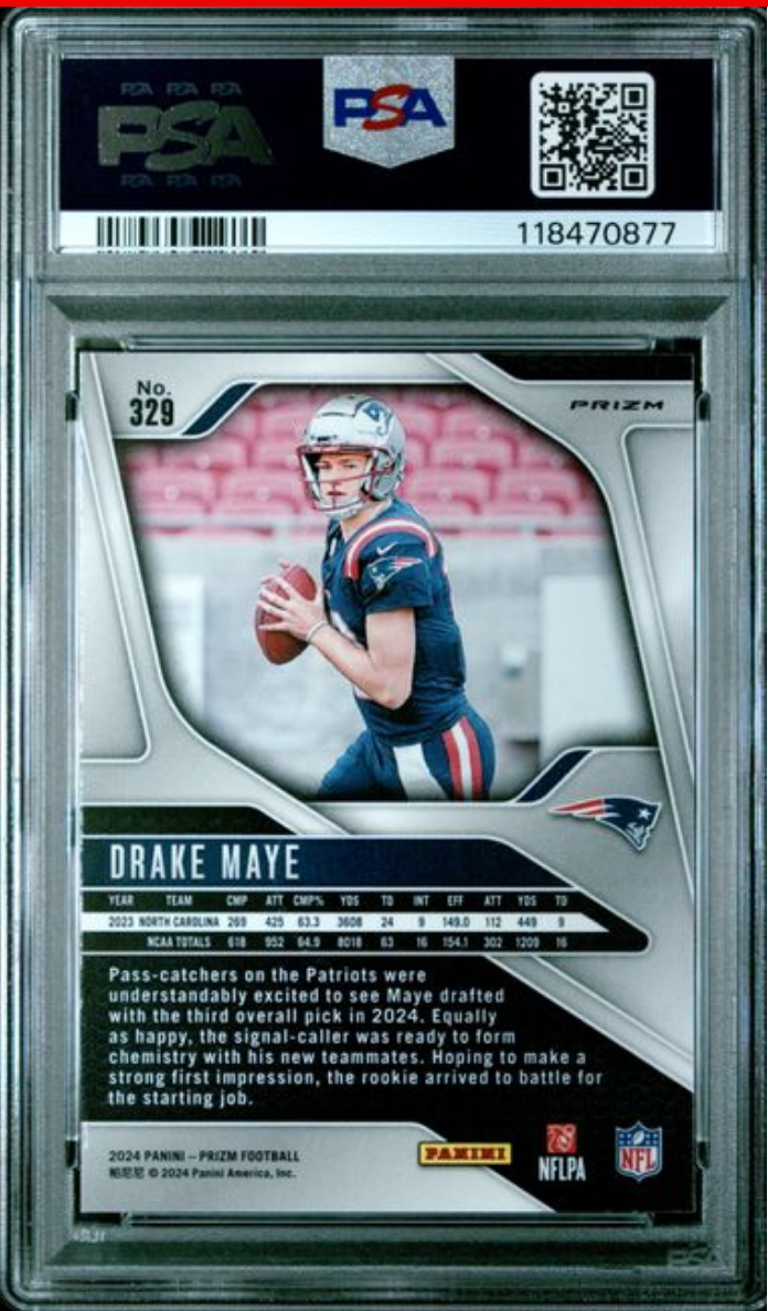 Graded 2024 Panini Prizm Drake Maye #329 Pink Wave Rookie RC Football Card PSA 10 Gem Mint