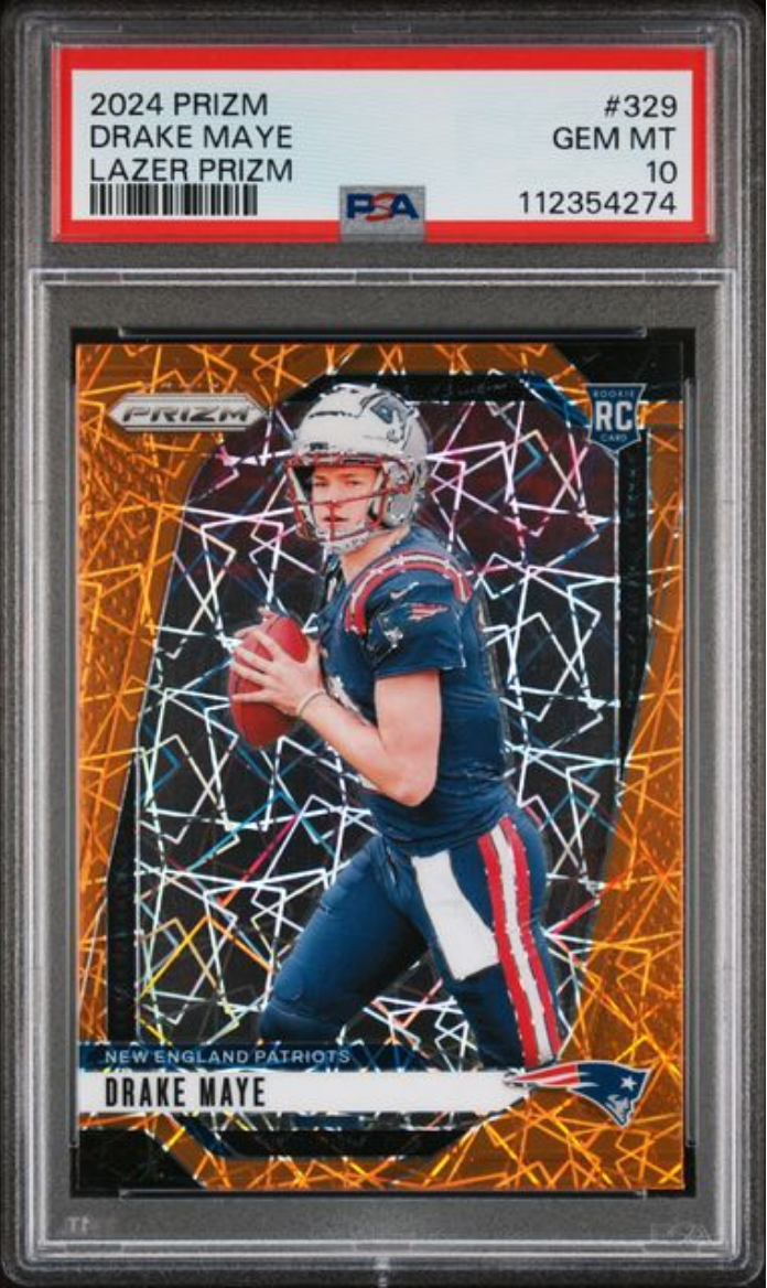 Graded 2024 Panini Prizm Drake Maye #329 Lazer Prizm Rookie RC Football Card PSA 10 Gem Mint