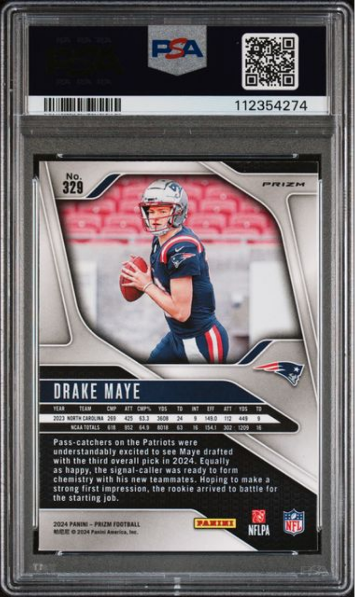 Graded 2024 Panini Prizm Drake Maye #329 Lazer Prizm Rookie RC Football Card PSA 10 Gem Mint
