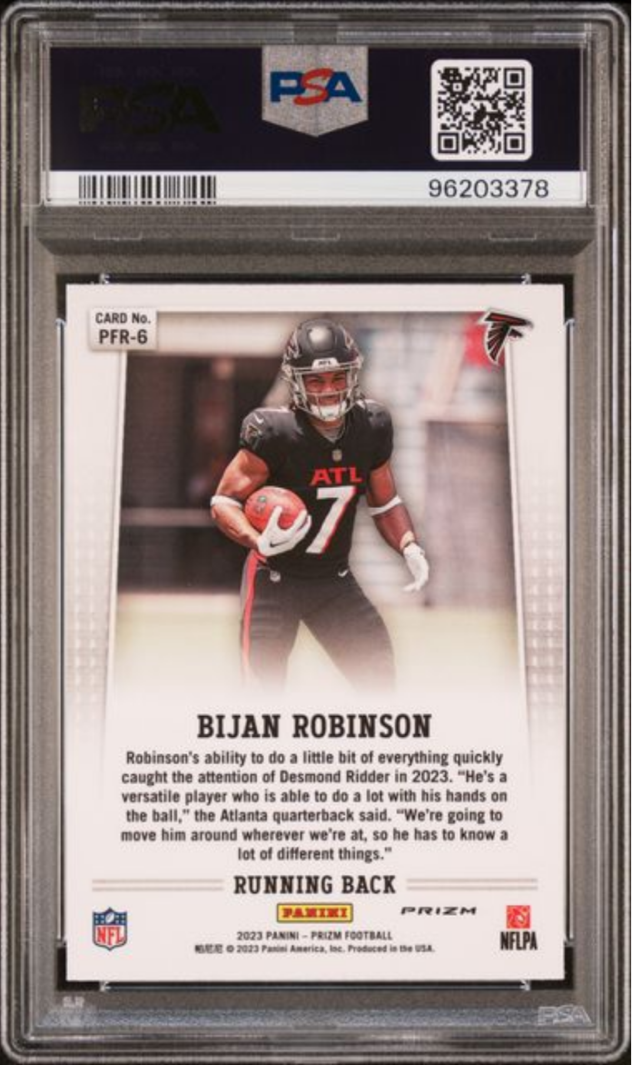 Graded 2023 Panini Prizm Bijan Robinson #PFR6 Flashback Rookie RC Football Card PSA 10 Gem Mint