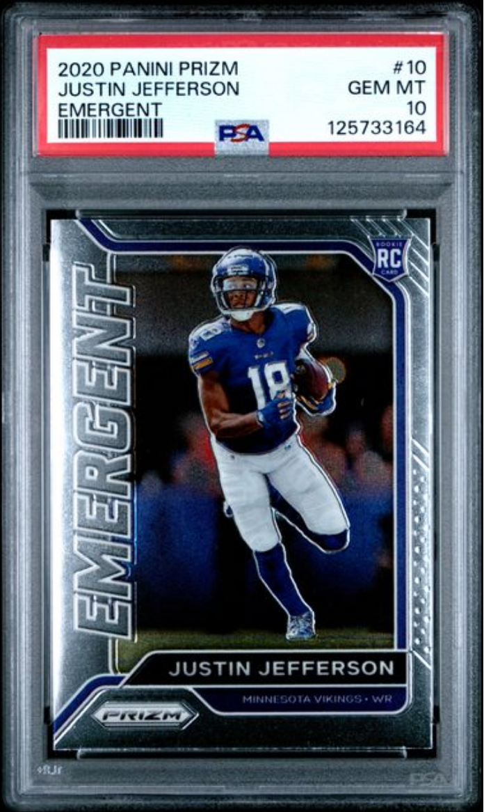 Graded 2020 Panini Prizm Justin Jefferson #10 Emergent Rookie RC Football Card PSA 10 Gem Mint