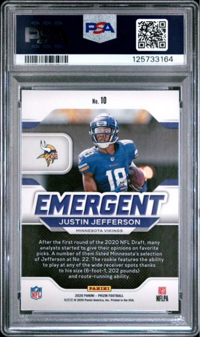 Graded 2020 Panini Prizm Justin Jefferson #10 Emergent Rookie RC Football Card PSA 10 Gem Mint