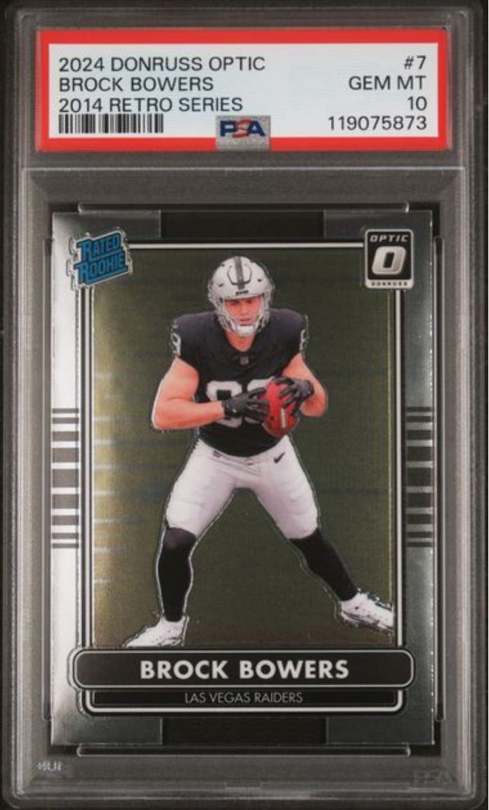 Graded 2024 Panini Donruss Optic Brock Bowers #7 2014 Retro Series Rookie RC Football Card PSA 10 Gem Mint