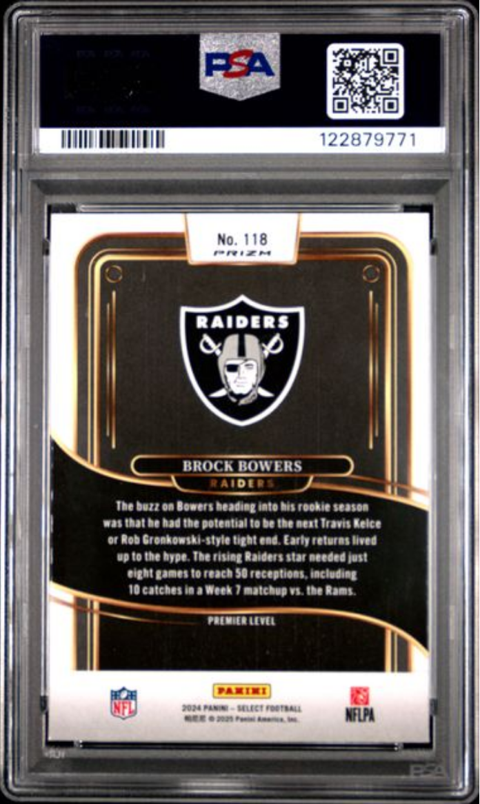 Graded 2024 Panini Select Brock Bowers #118 Red & Blue Shock Rookie RC Football Card PSA 10 Gem Mint
