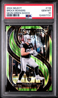 Graded 2024 Panini Select Brock Bowers #118 Neon Green Shock /499 Rookie RC Football Card PSA 10 Gem Mint