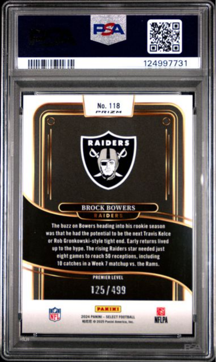 Graded 2024 Panini Select Brock Bowers #118 Neon Green Shock /499 Rookie RC Football Card PSA 10 Gem Mint