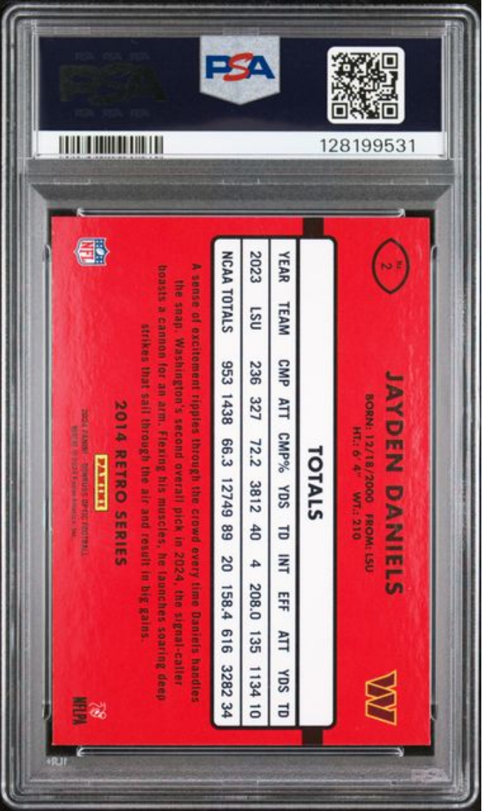 Graded 2024 Panini Donruss Optic Jayden Daniels #2 2014 Retro Series Rookie RC Football Card PSA 10 Gem Mint