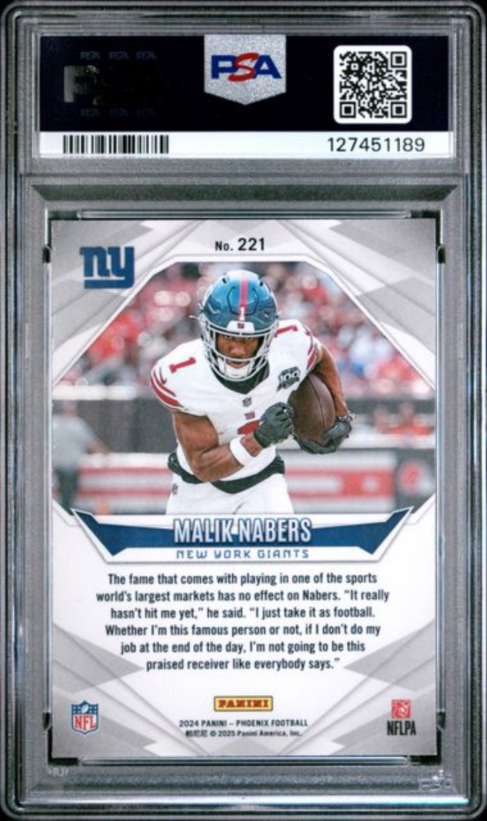Graded 2024 Panini Phoenix Malik Nabers #221 Orange Rookie RC Football Card PSA 10 Gem Mint