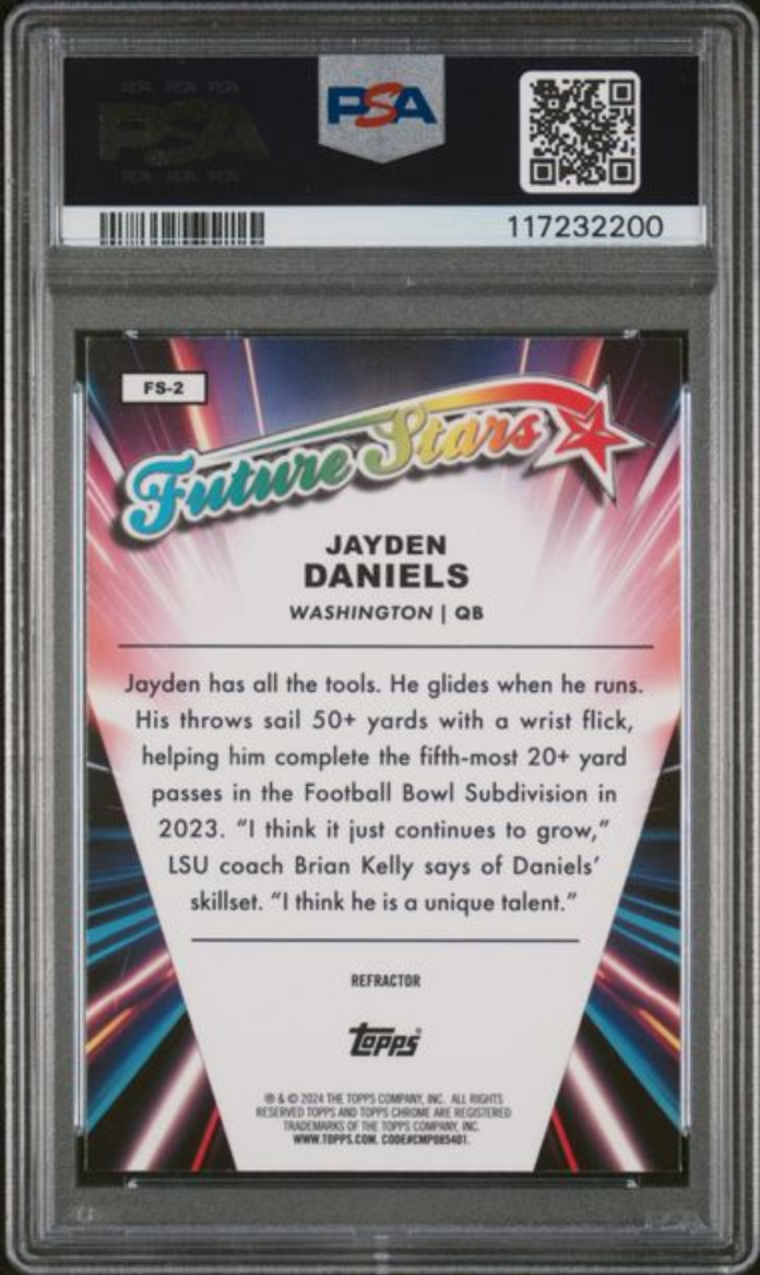 Graded 2024 Topps Chrome Jayden Daniels #FS2 Future Stars Refractor Rookie RC Football Card PSA 10 Gem Mint