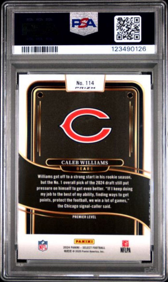 Graded 2024 Panini Select Caleb Williams #114 Silver Prizm Rookie RC Football Card PSA 10 Gem Mint