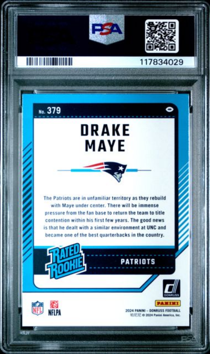 Graded 2024 Panini Donruss Drake Maye #379 Rookie RC Football Card PSA 9 Mint