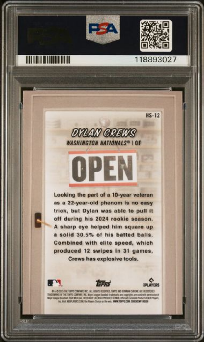 Graded 2025 Topps Bowman Dylan Crews #HS12 Hobby Stars Rookie RC Baseball Card PSA 10 Gem Mint