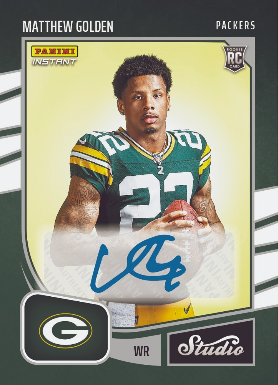 2025 Panini Instant NFL Matthew Golden #SR21 Studio Rookies Auto /99 Green Bay Packers Rookie RC Football Card