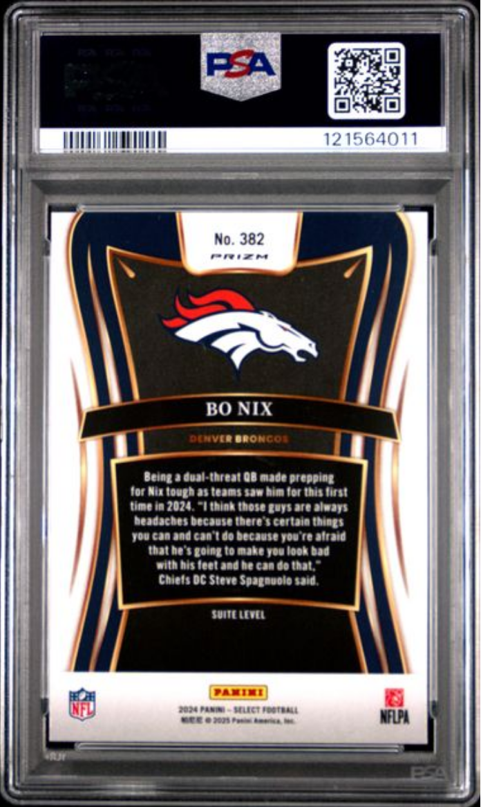 Graded 2024 Panini Select Bo Nix #382 Silver Prizm Rookie RC Football Card PSA 10 Gem Mint