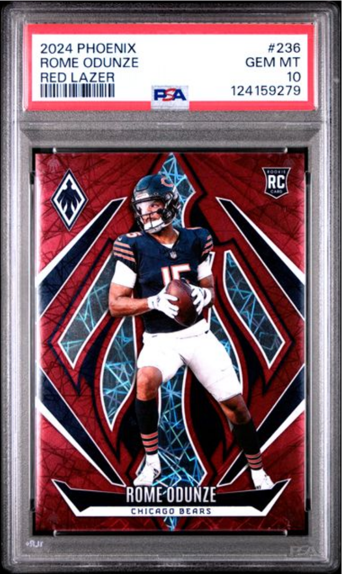 Graded 2024 Panini Phoenix Rome Odunze #236 Red Lazer /199 Rookie RC Football Card PSA 10 Gem Mint