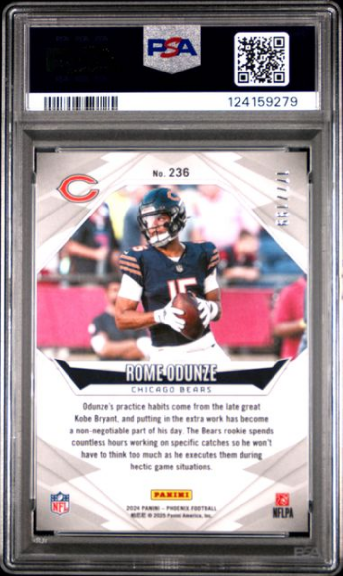 Graded 2024 Panini Phoenix Rome Odunze #236 Red Lazer /199 Rookie RC Football Card PSA 10 Gem Mint