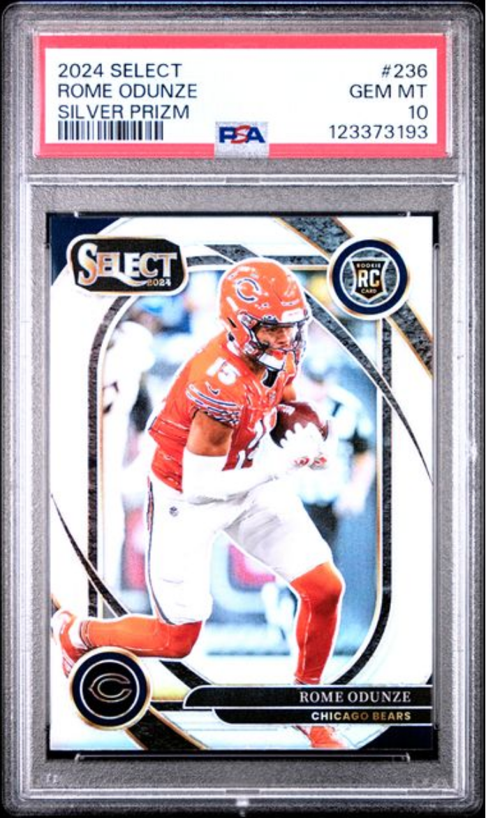 Graded 2024 Panini Select Rome Odunze #236 Silver Prizm Rookie RC Football Card PSA 10 Gem Mint
