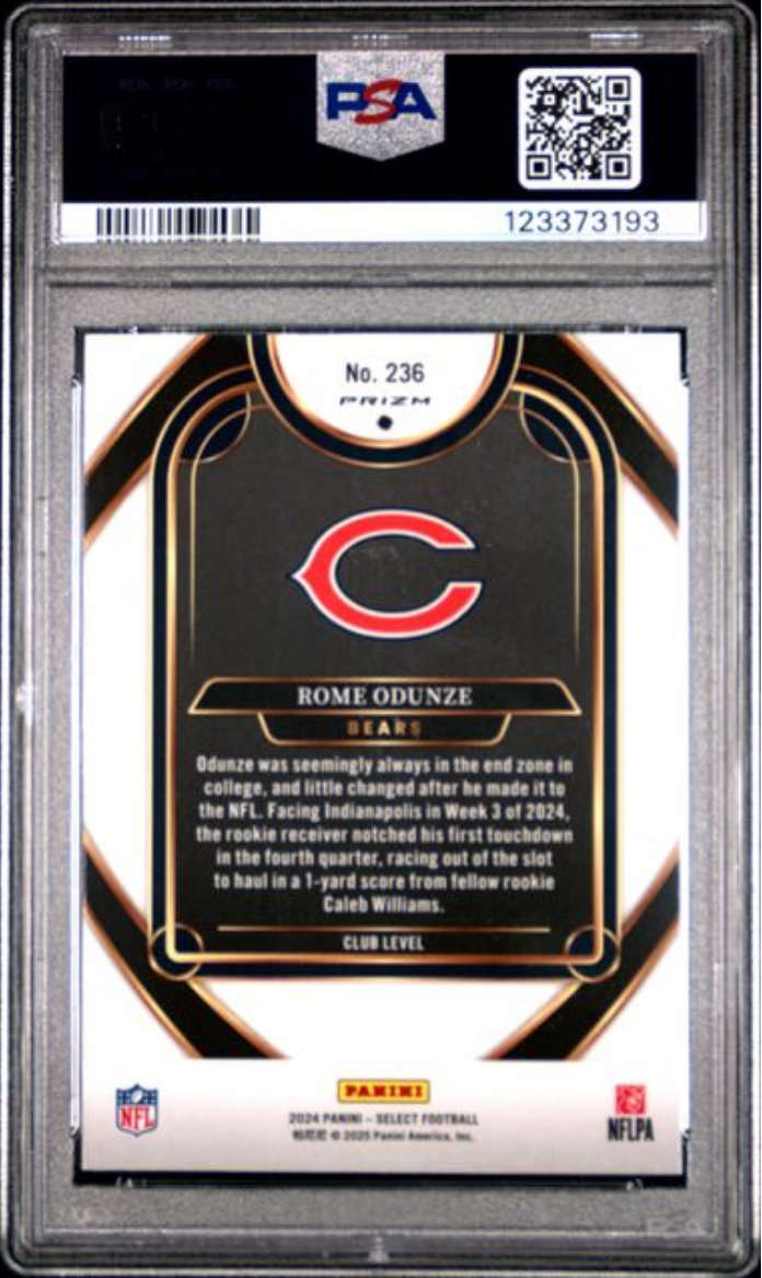 Graded 2024 Panini Select Rome Odunze #236 Silver Prizm Rookie RC Football Card PSA 10 Gem Mint