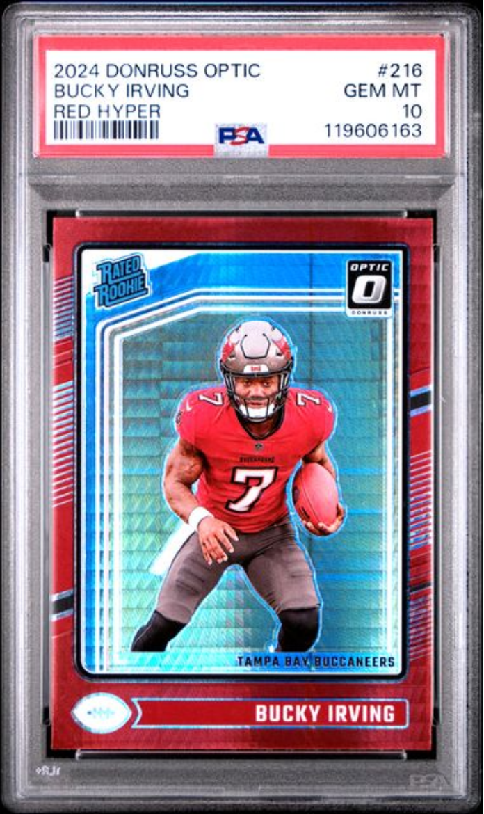 Graded 2024 Panini Donruss Optic Bucky Irving #216 Red Hyper Rookie RC Football Card PSA 10 Gem Mint