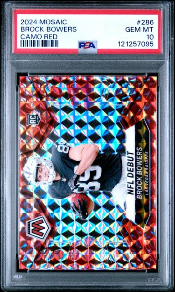 Graded 2024 Panini Mosaic Brock Bowers #286 Camo Red Rookie RC Football Card PSA 10 Gem Mint