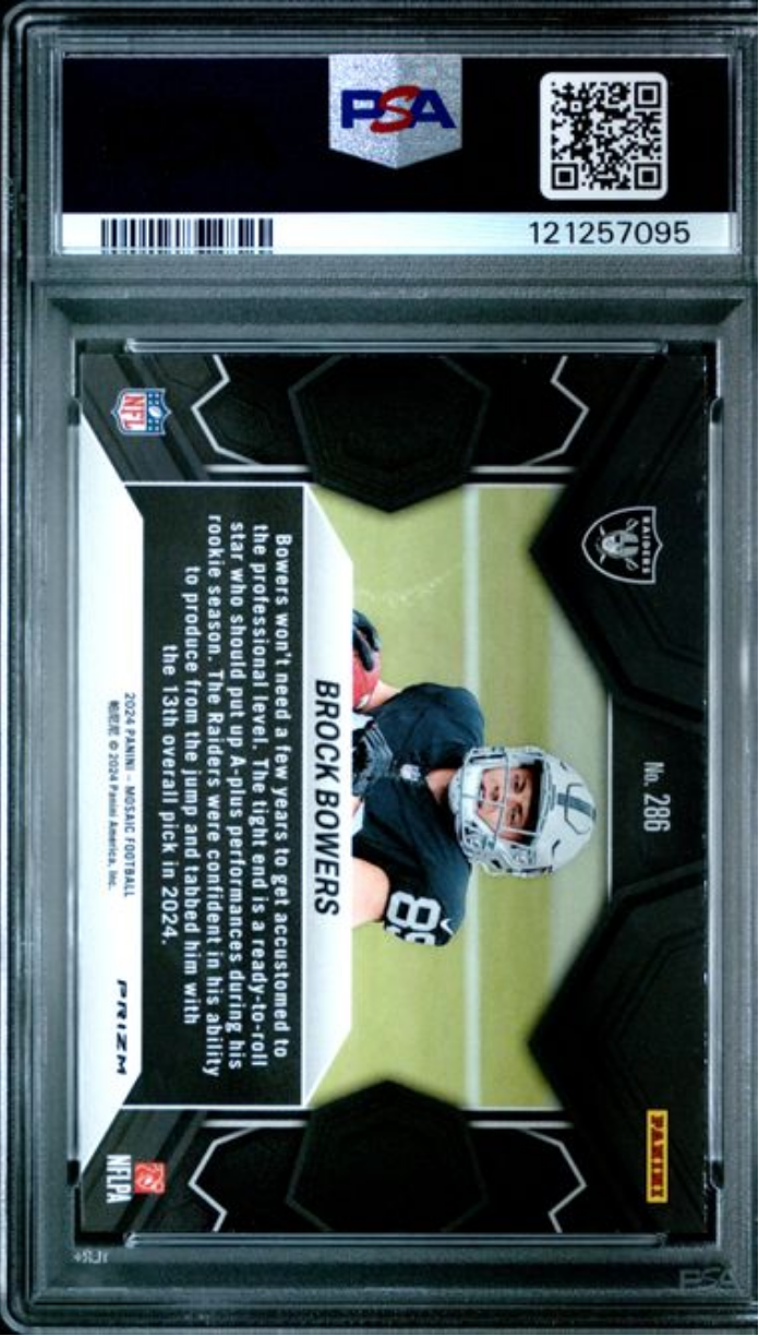 Graded 2024 Panini Mosaic Brock Bowers #286 Camo Red Rookie RC Football Card PSA 10 Gem Mint