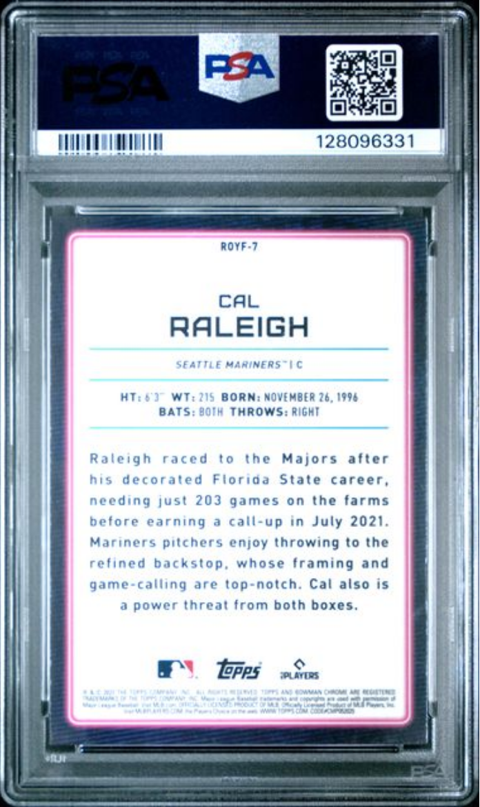 Graded 2022 Topps Bowman Mega Box Cal Raleigh #7 Chrome ROY Favorites Rookie RC Baseball Card PSA 10 Gem Mint