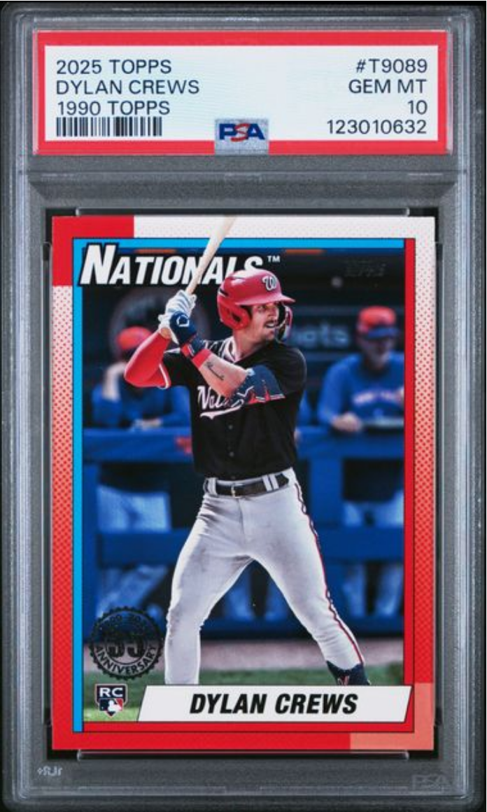 Graded 2025 Topps Dylan Crews #T9089 1990 Topps Rookie RC Baseball Card PSA 10 Gem Mint