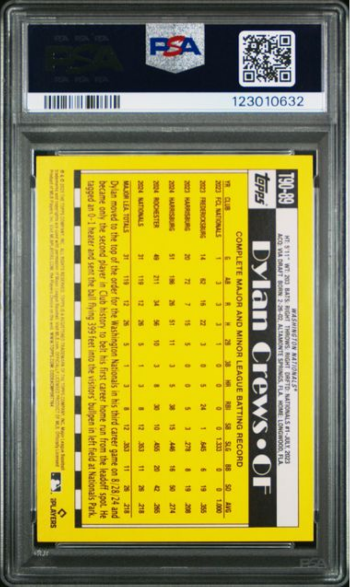 Graded 2025 Topps Dylan Crews #T9089 1990 Topps Rookie RC Baseball Card PSA 10 Gem Mint