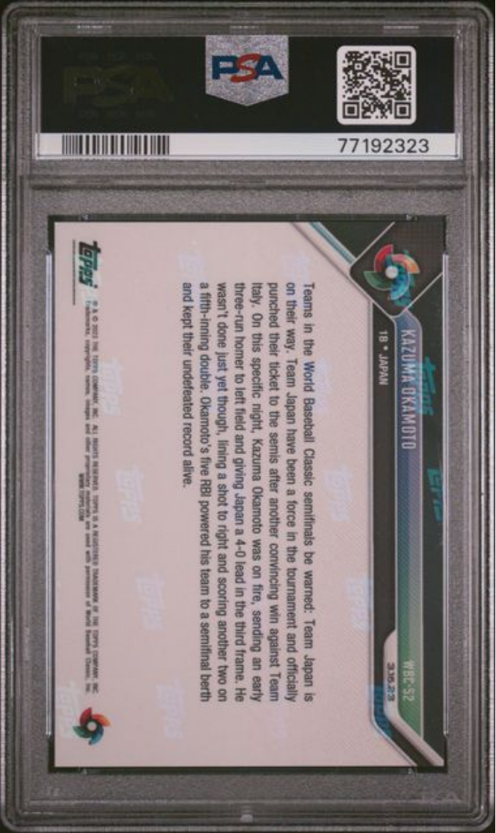 Graded 2023 Topps Now Kazuma Okamoto #WBC52 World Baseball Classic Rookie RC Baseball Card PSA 10 Gem Mint