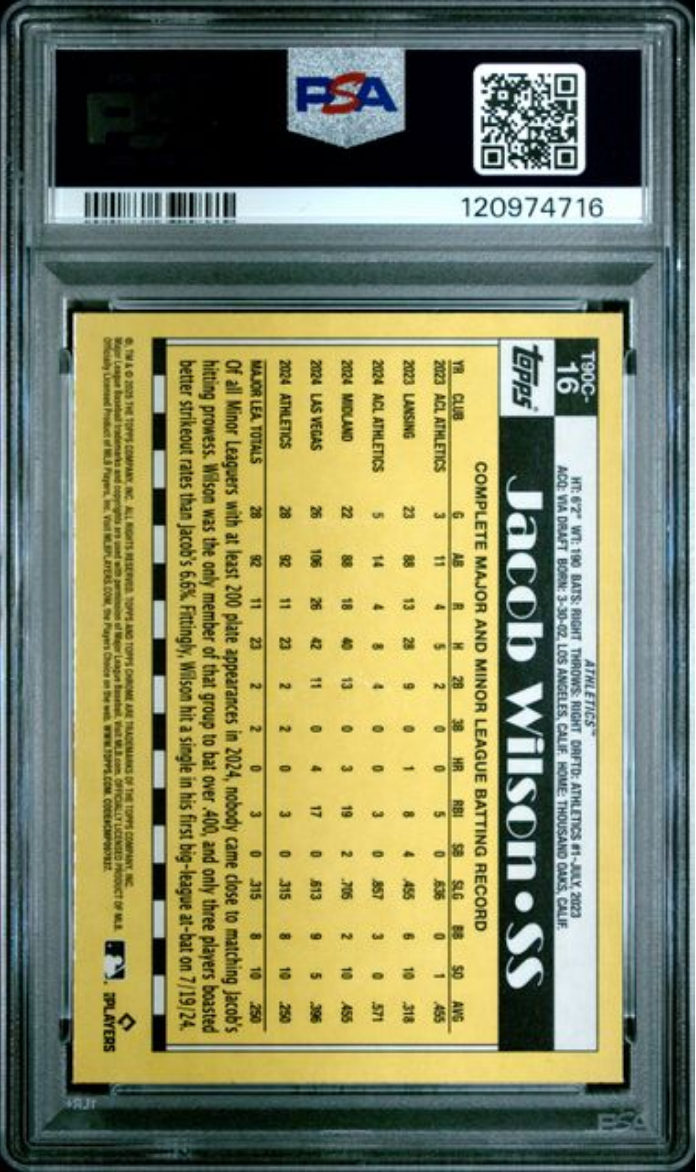 Graded 2025 Topps Silver Pack Jacob Wilson #16 Rookie RC Baseball Card PSA 10 Gem Mint