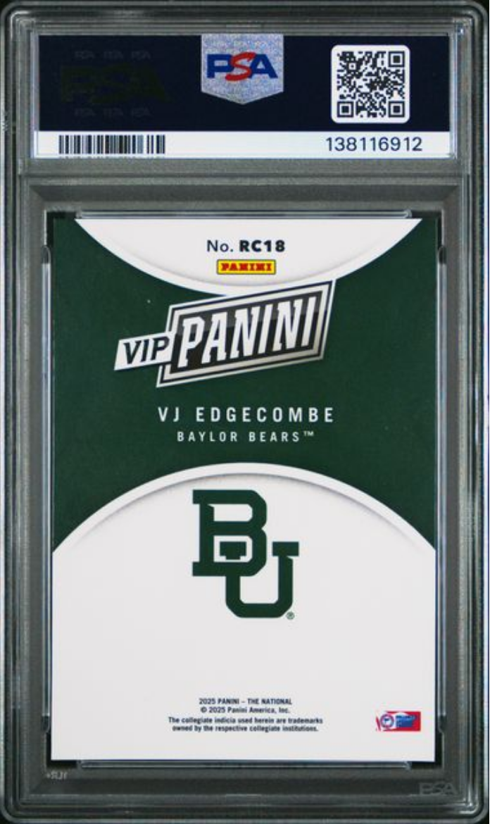 Graded 2025 Panini NSCC VIP Gold VJ Edgecombe #RC18 Rookie RC Basketball Card PSA 10 Gem Mint