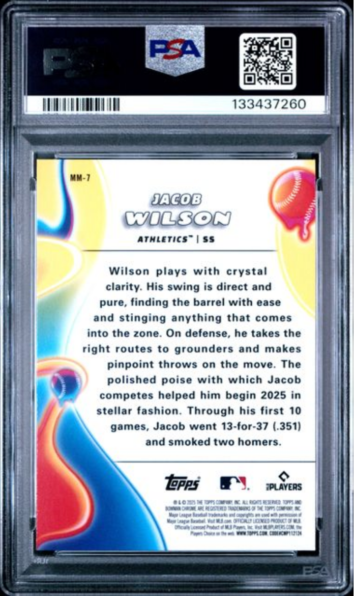 Graded 2025 Topps Bowman Chrome Jacob Wilson #MM7 Melt Mashers Rookie RC Baseball Card PSA 10 Gem Mint