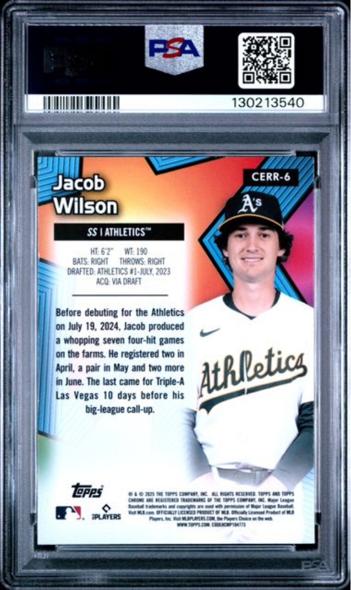 Graded 2025 Topps Chrome Jacob Wilson #CERR6 All Etch Rookie Rush Rookie RC Baseball Card PSA 10 Gem Mint
