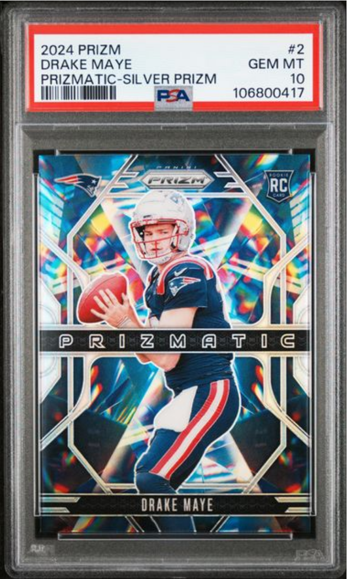 Graded 2024 Panini Prizm Drake Maye #2 Prizmatic Silver Prizm Rookie RC Football Card PSA 10 Gem Mint