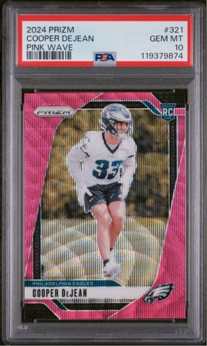 Graded 2024 Panini Prizm Cooper DeJean #321 Pink Wave Rookie RC Football Card PSA 10 Gem Mint