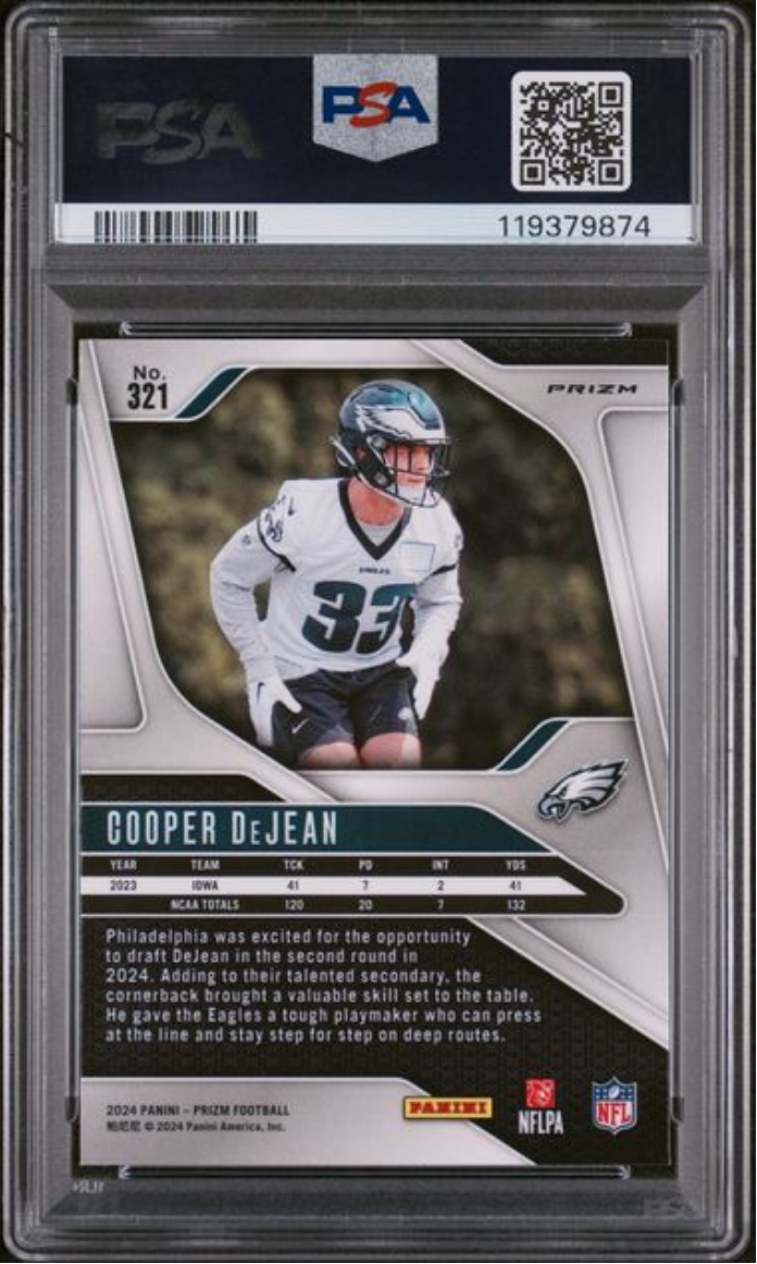 Graded 2024 Panini Prizm Cooper DeJean #321 Pink Wave Rookie RC Football Card PSA 10 Gem Mint