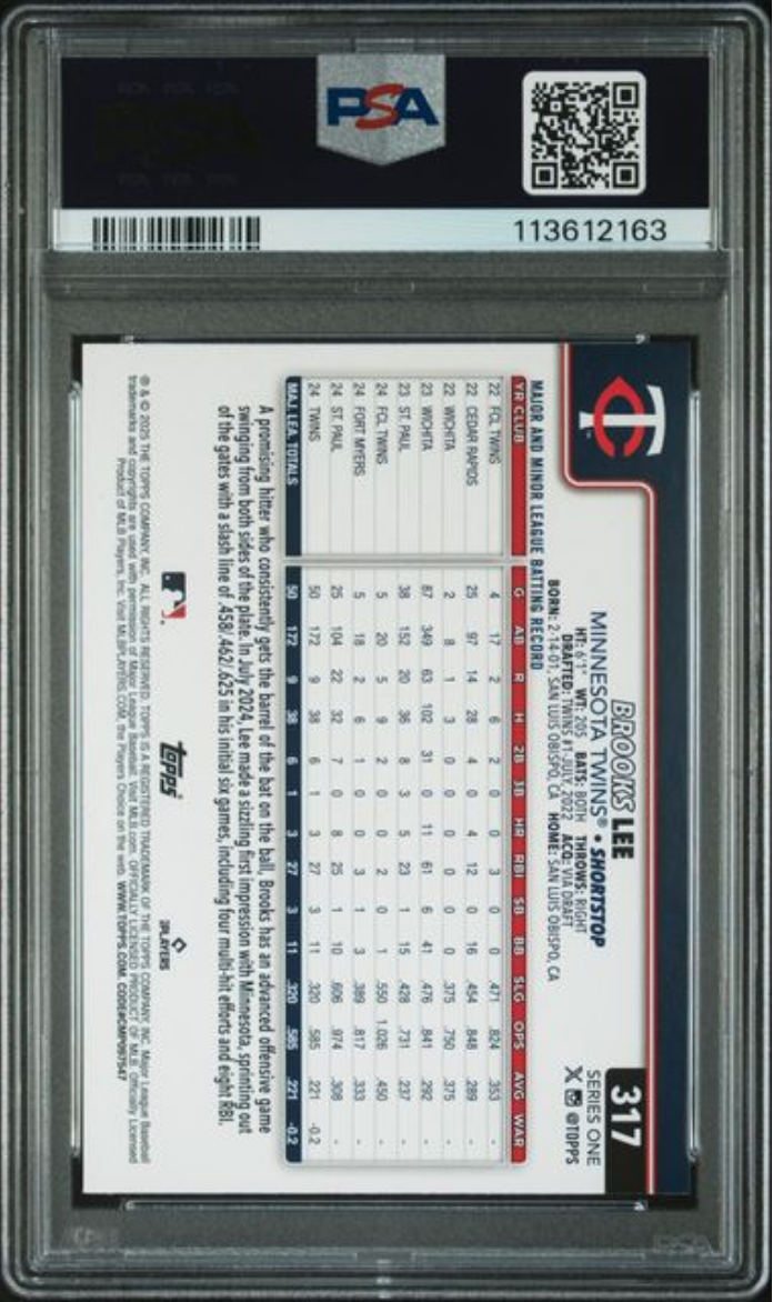Graded 2025 Topps Brooks Lee #317 Diamante Foil Rookie RC Baseball Card PSA 10 Gem Mint