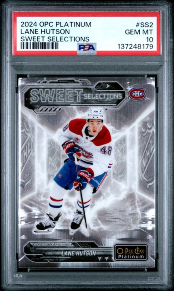 Graded 2024 O-Pee-Chee Platinum Lane Hutson #SS2 Sweet Selections Rookie RC Hockey Card PSA 10 Gem Mint