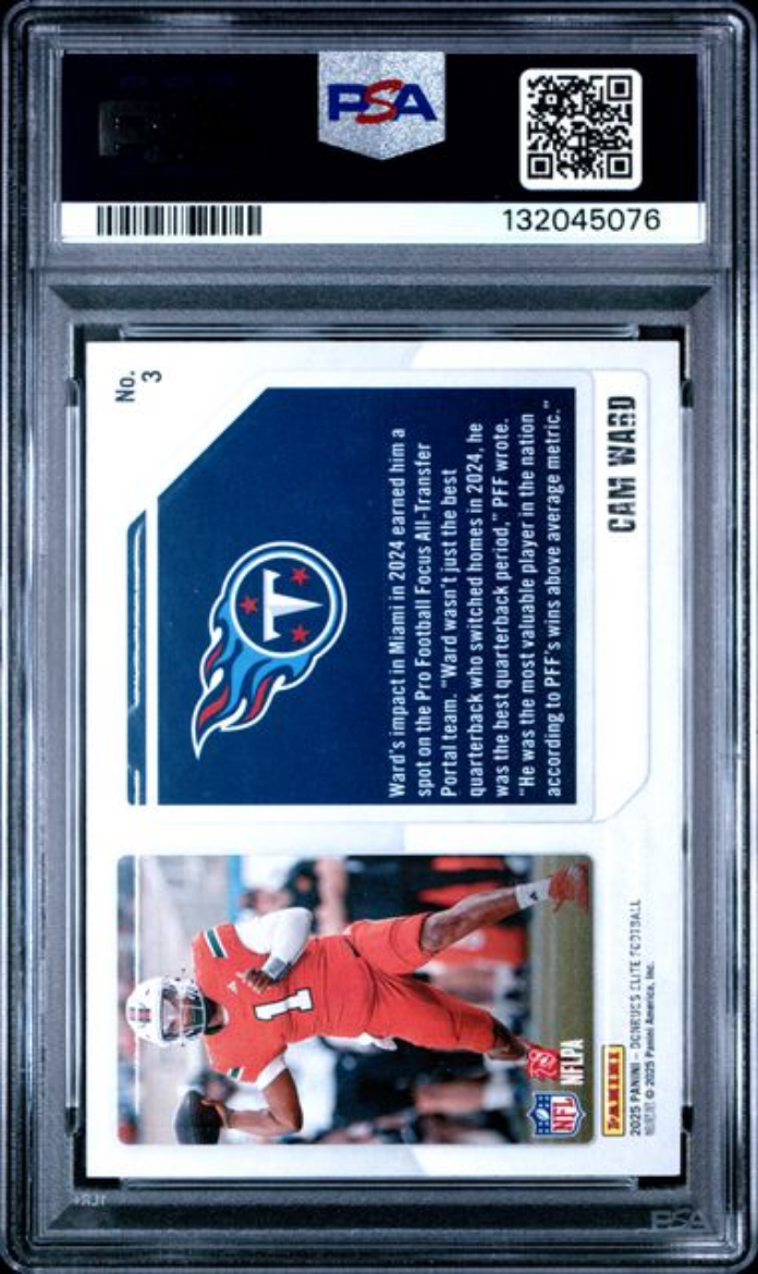 Graded 2025 Panini Donruss Elite Cam Ward #3 Extra Edition Orange /199 Rookie RC Football Card PSA 10 Gem Mint
