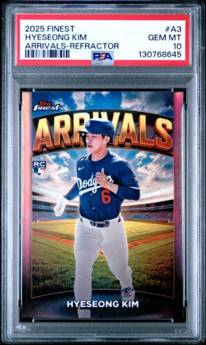 Graded 2025 Topps Finest Hyeseong Kim #A3 Arrivals Refractor Rookie RC Baseball Card PSA 10 Gem Mint
