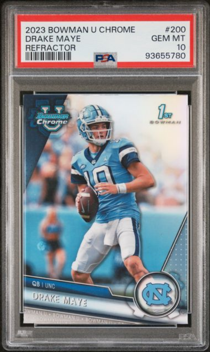 Graded 2023 Topps Bowman U Chrome Drake Maye #200 Refractor Rookie RC Football Card PSA 10 Gem Mint