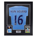 Framed Sergio Aguero Signed Manchester City Home Soccer Jersey #16 with Beckett COA