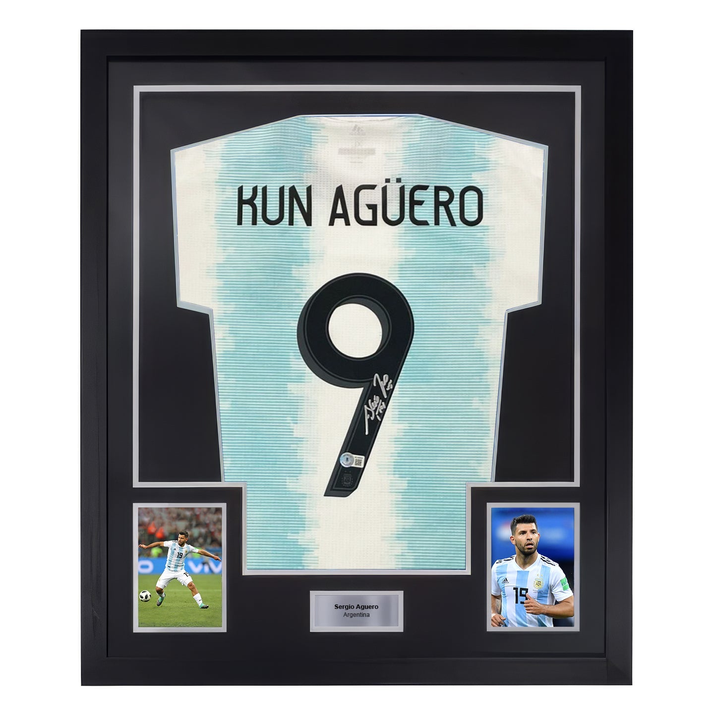 Framed Sergio Aguero Signed Argentina FC Soccer Jersey #9 with Beckett COA
