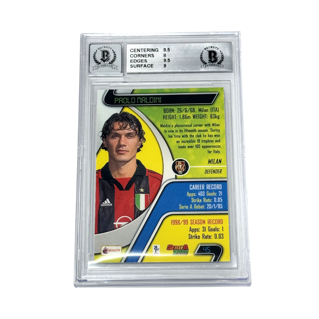 Paolo Maldini Signed 1999-00 Merlin Serie A Blue #45 – BGS 8.5 Autograph 10