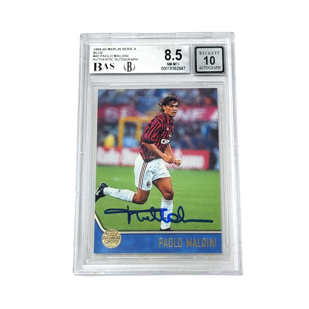 Paolo Maldini Signed 1999-00 Merlin Serie A Blue #45 – BGS 8.5 Autograph 10