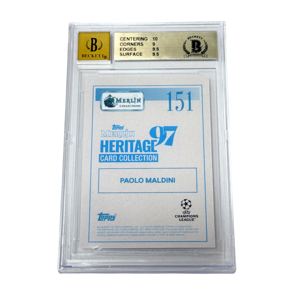 Paolo Maldini Signed 2021-22 Topps Merlin Heritage 97 UCL – BGS 9.5 AUTO 10