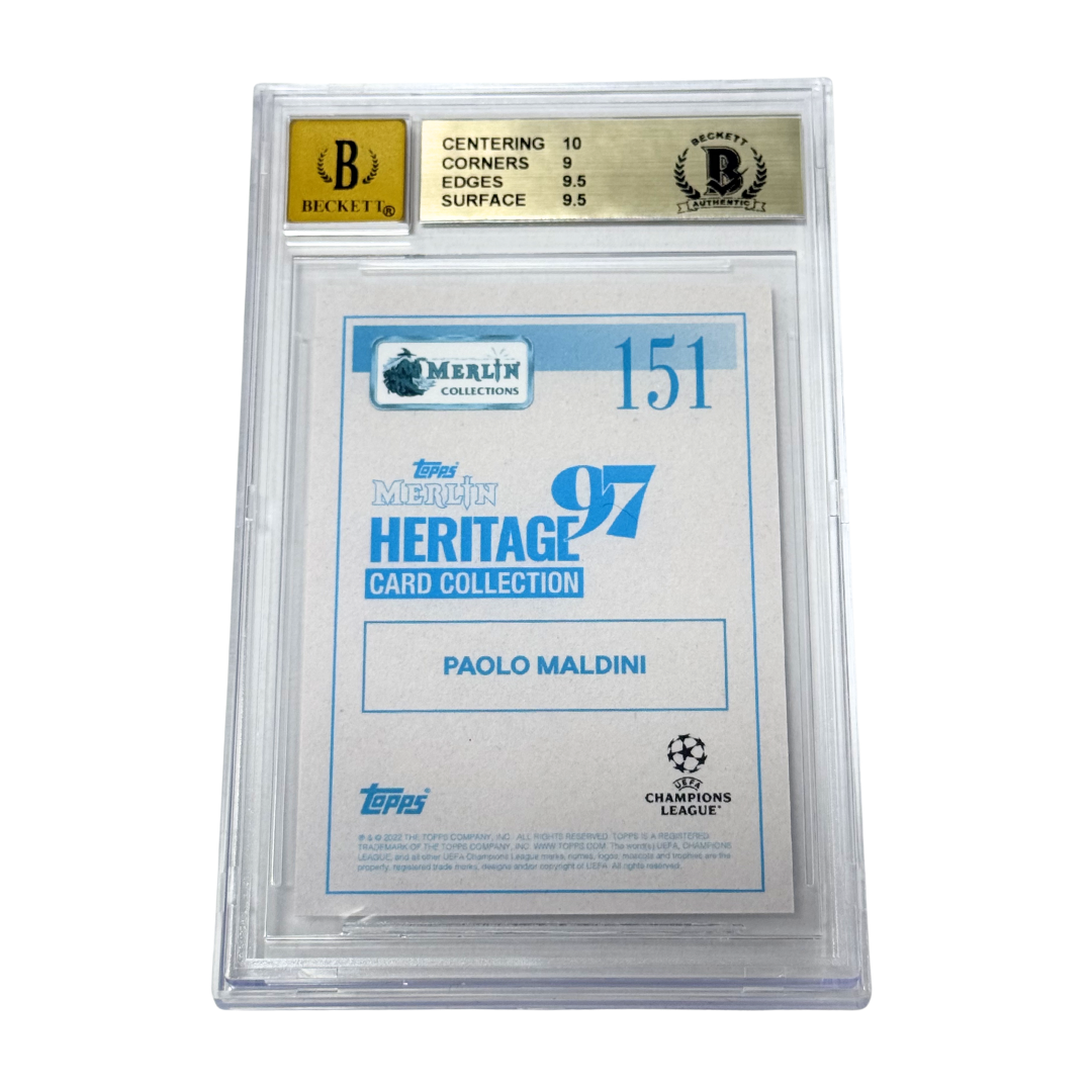 Paolo Maldini Signed 2021-22 Topps Merlin Heritage 97 UCL – BGS 9.5 AUTO 10