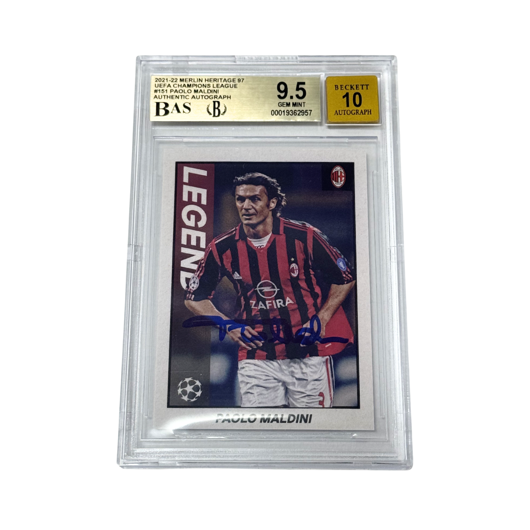 Paolo Maldini Signed 2021-22 Topps Merlin Heritage 97 UCL – BGS 9.5 AUTO 10