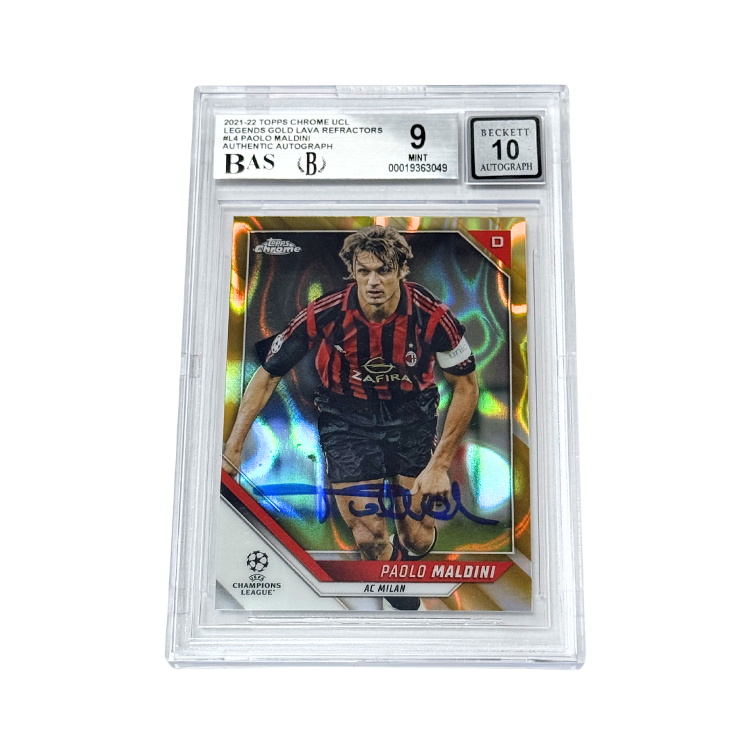 Paolo Maldini Signed 2021-22 Topps Chrome UCL Gold Lava – BGS 9 Autograph 10